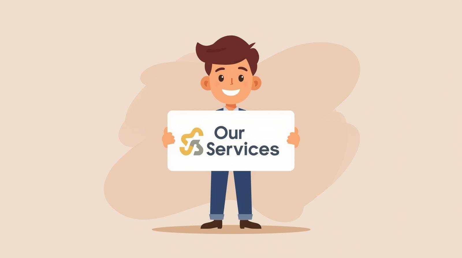 our services illustration with cartoon person for a logo